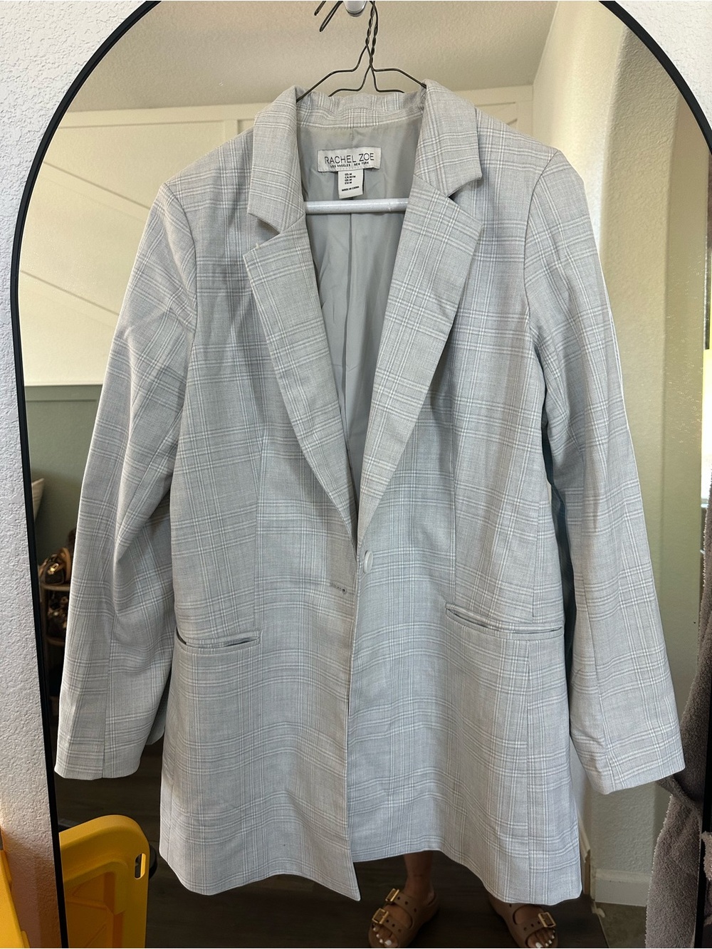 Rachel Zoe Light Gray Plaid Single-Button Blazer